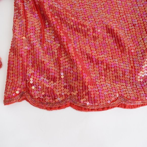 Lord &Taylor Red Sequin Long Sleeve 100% Silk Shirt with Shoulder Pads Small - Picture 7 of 10